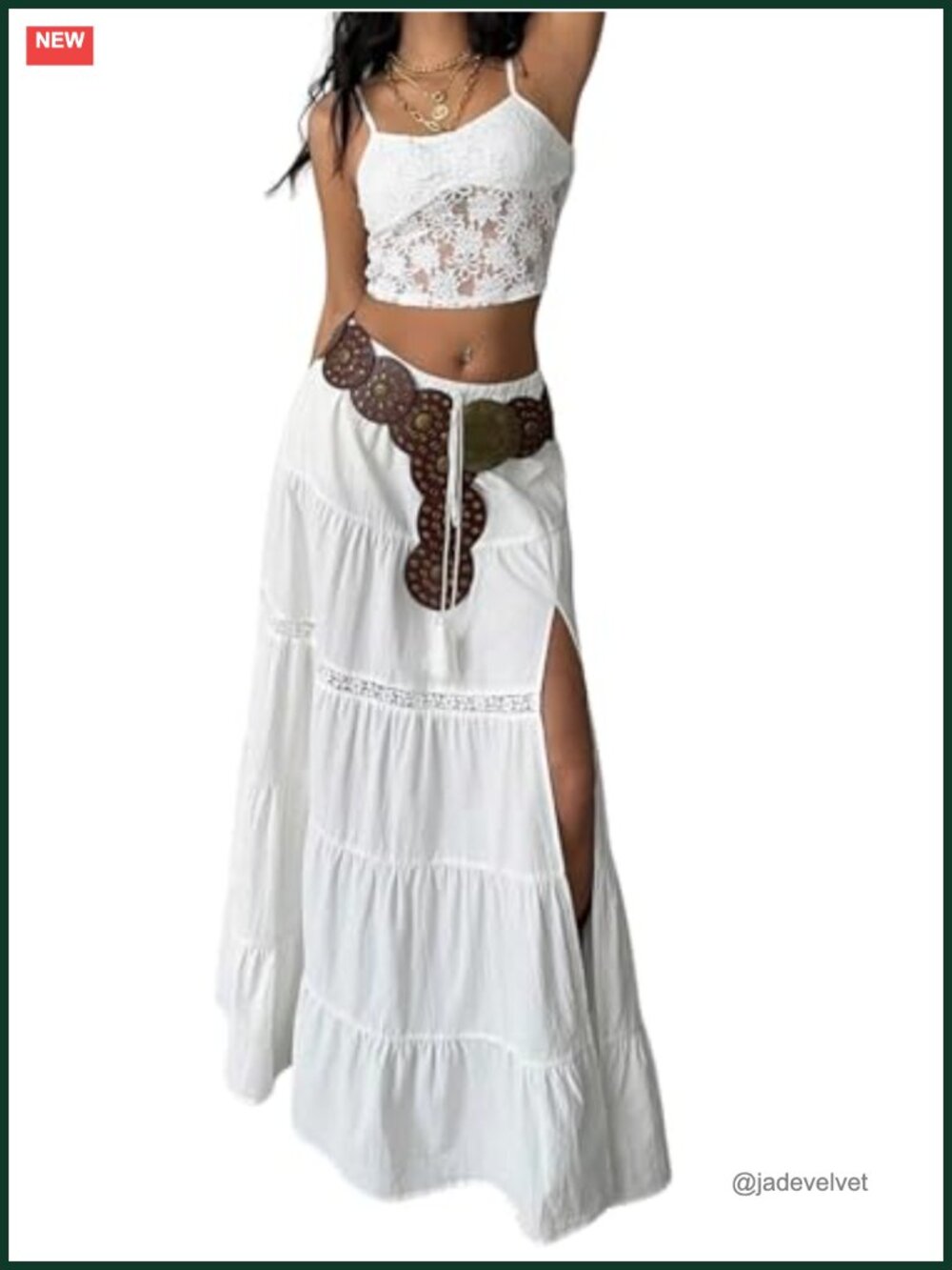 Boho Western Maxi Skirt Women Lace High Slit Layered Ruffle Long Skirt